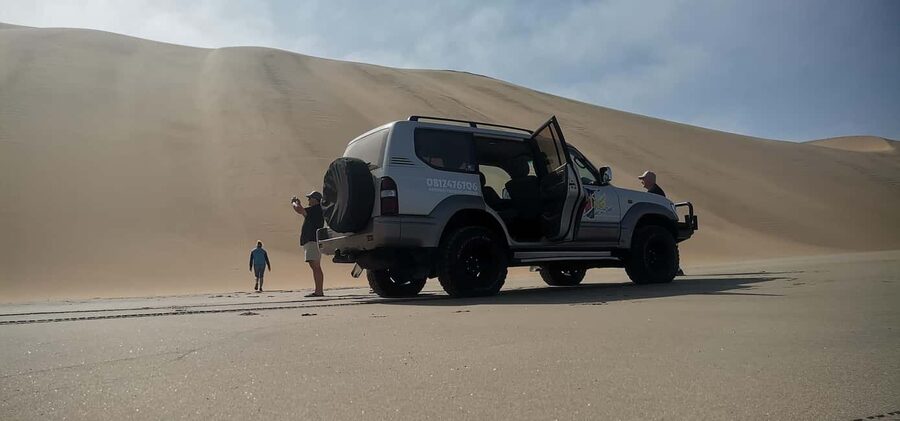 swakopmund city tour dune 7 pink lake pink flamingos - Dune 7, Namibia’s big sand stop